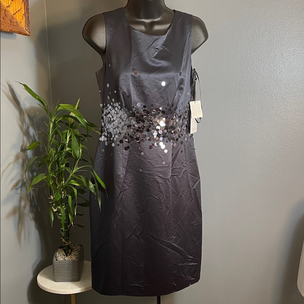 Calvin Klein Short Satin Black/Gray Sequined Sleeveless - Never Worn NWT
